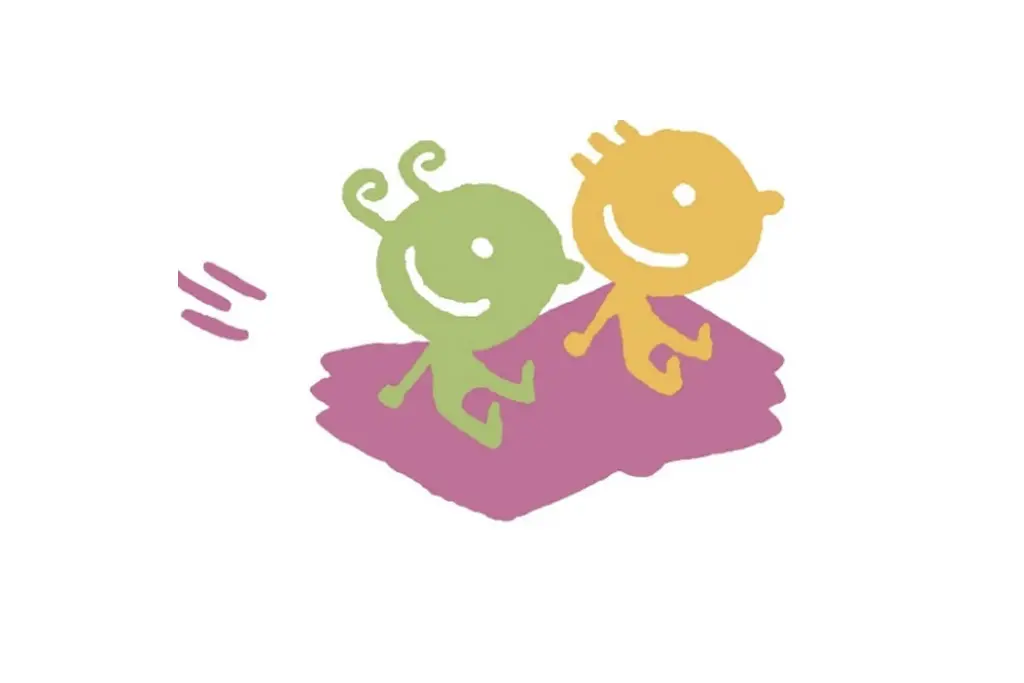 Due personaggi stilizzati, uno verde e uno giallo, che camminano insieme su uno sfondo bianco. Entrambi sorridono e hanno caratteristiche simpatiche e giocose.