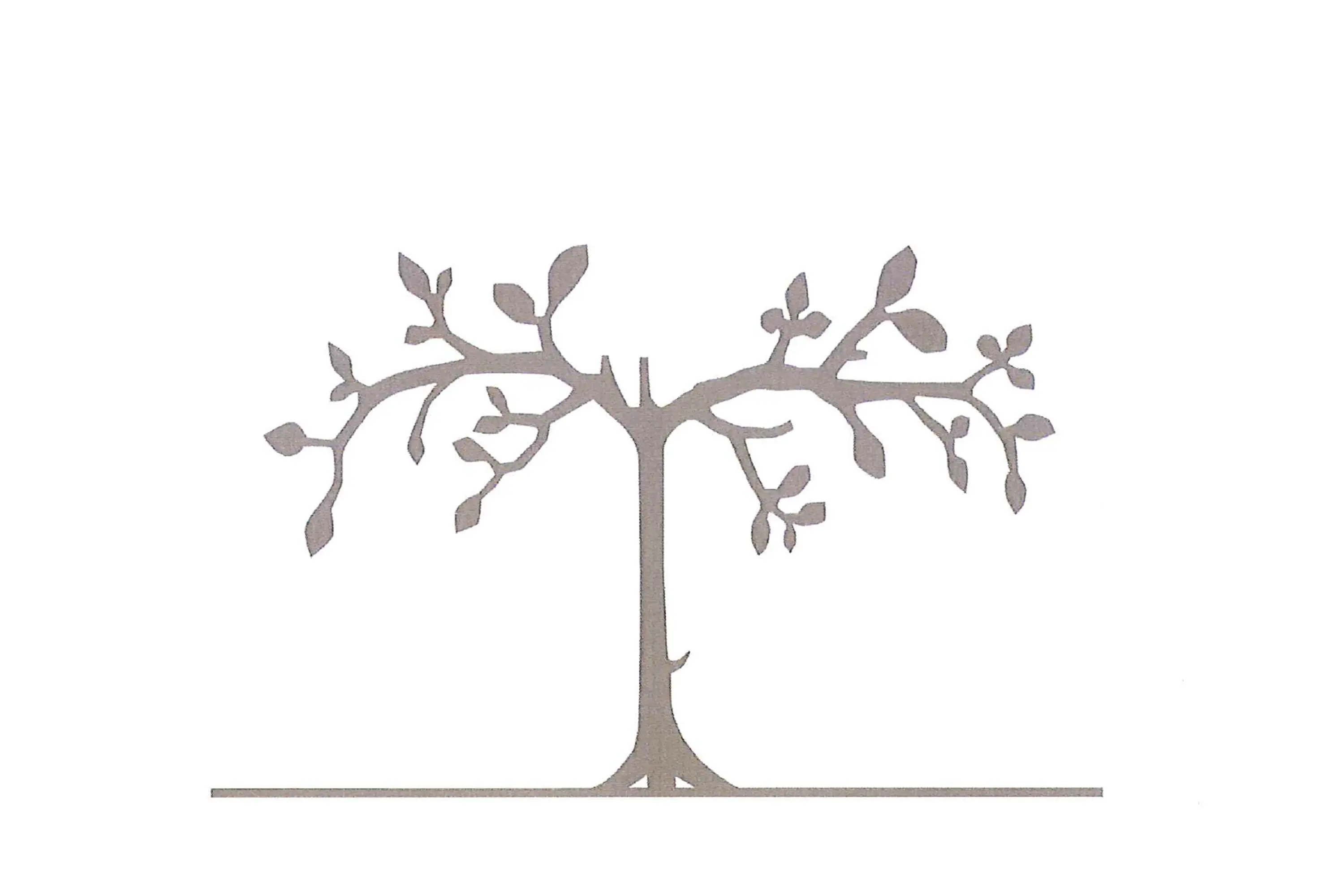 Albero stilizzato con rami e foglie, rappresentato in un design semplice e elegante su sfondo bianco.